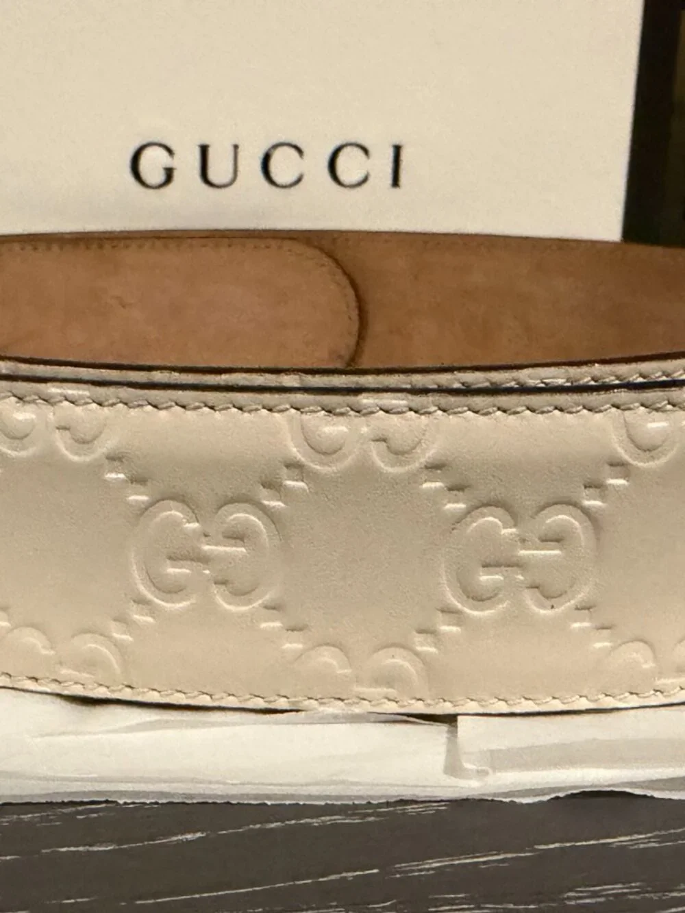 Authentic Gucci Guccissima White Leather Interlocking GG Belt Size 80/32 – 37054